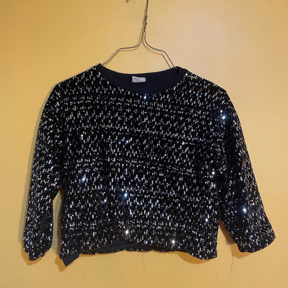 Zara Black Sequin Long Sleeve Top Size 8 Girls